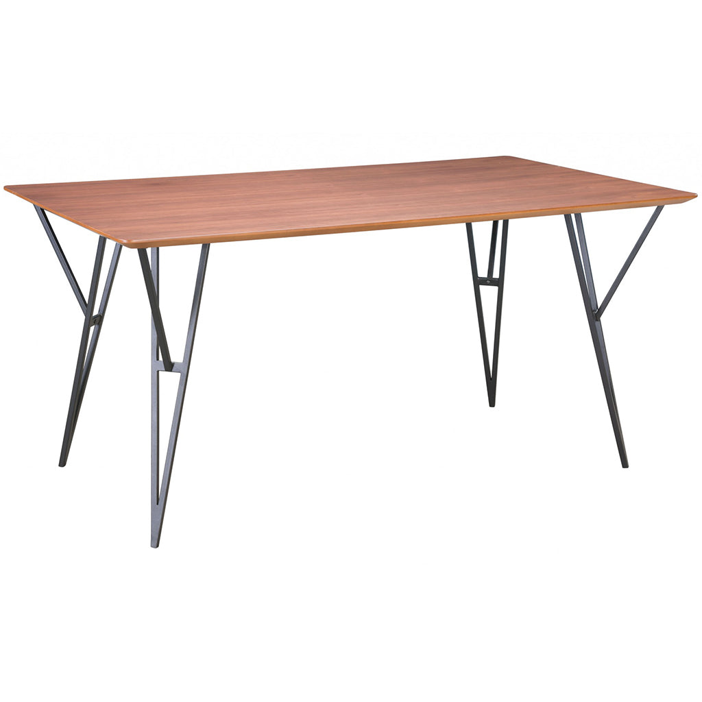 Rectangular 6 Seater Light Wood Color Dining Table, MDF, Walnut Veneer, Stainless Steel Legs, 4512839545271, Brand: Homeroots, Size: 63inW x  35.4inD x  29.9inH, Weight:  90lb, Shape: Rectangular, Material: Top: MDF with Walnut Veneer, Legs: Stainless Steel, Seating Capacity: Seats 4-6 people, Color: Top:  Natural Wood Color, Base: Black