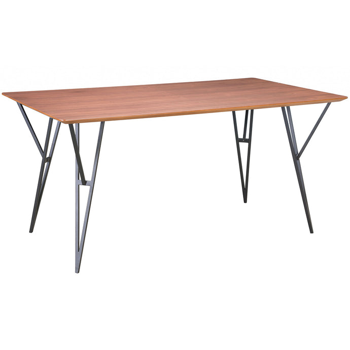 Rectangular 6 Seater Light Wood Color Dining Table, MDF, Walnut Veneer, Stainless Steel Legs, 4512839545271, Brand: Homeroots, Size: 63inW x  35.4inD x  29.9inH, Weight:  90lb, Shape: Rectangular, Material: Top: MDF with Walnut Veneer, Legs: Stainless Steel, Seating Capacity: Seats 4-6 people, Color: Top:  Natural Wood Color, Base: Black