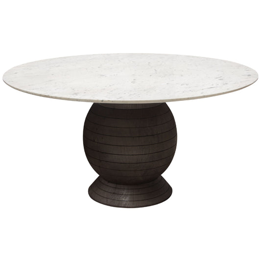 60" Ashe Dining Table, Marble Top, Acacia Wood Base, 4 Seater