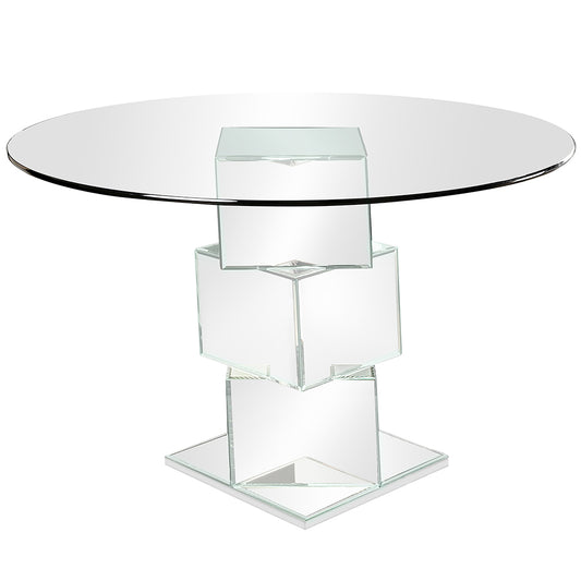 Eisen | 50 inch Round Glass Dining Table, Steel Mirrored Base, 4 Seater, IDF-3384RT