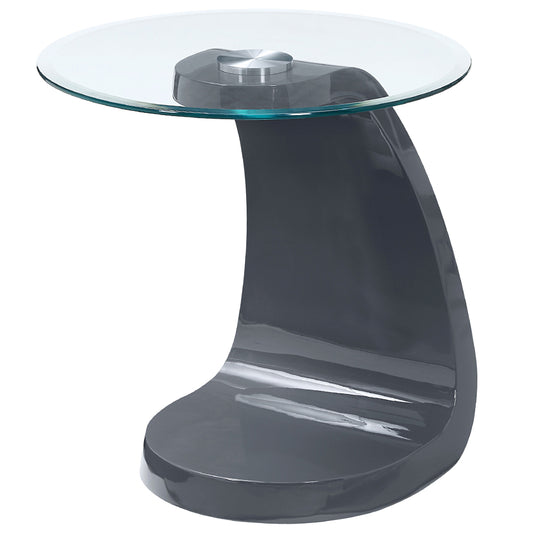 22" Pelletoni | Round Glass End Table, Gray, IDF-4042GY-E