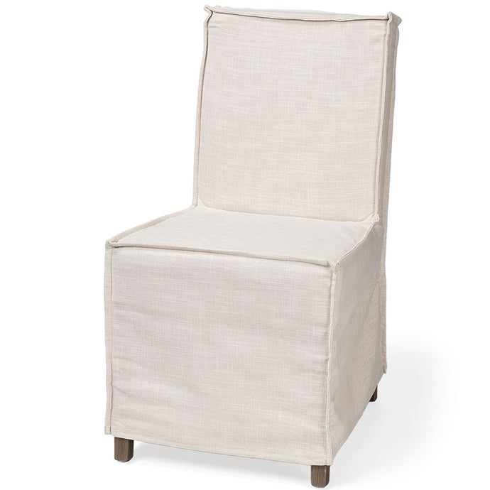 Cream Fabric Slip Cover With Brown Wooden Base Dining Chair