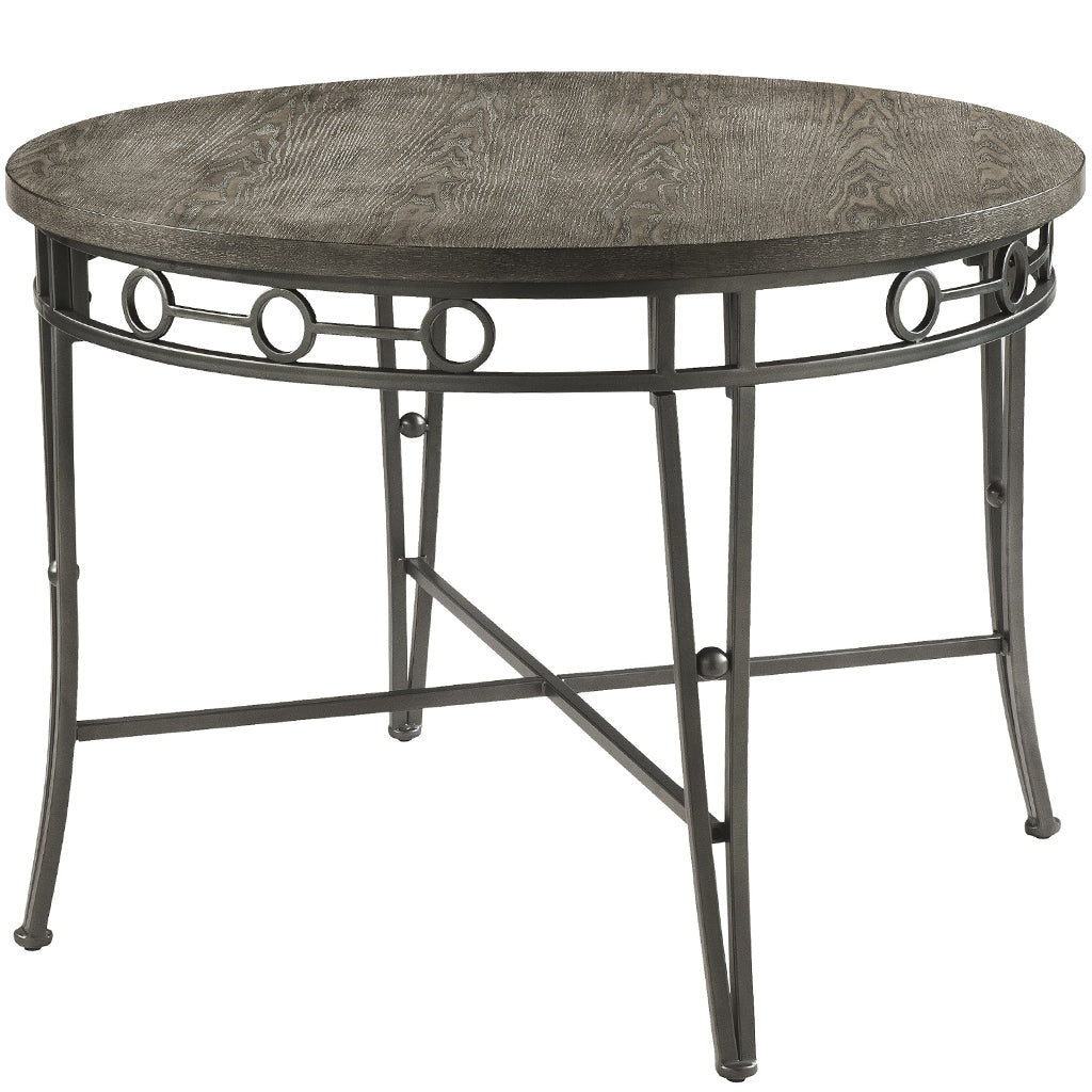 Round Dining Table Grey with Geometric Metal Accents, BM214971