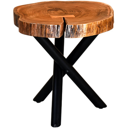 Shlok | Live Edge Tree Stump End Table, Acacia Top, Metal Legs, 501-516BK