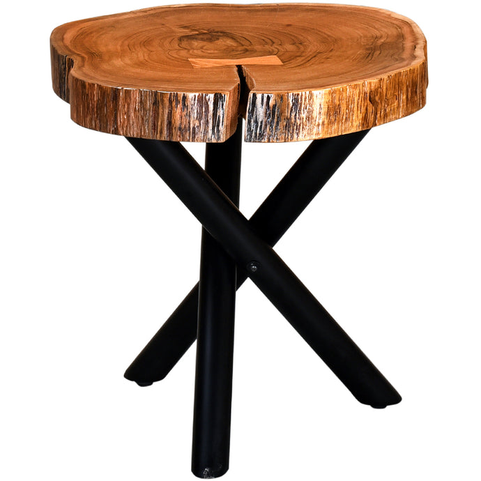Shlok | Live Edge Tree Stump End Table, Acacia Top, Metal Legs, 501-516BK