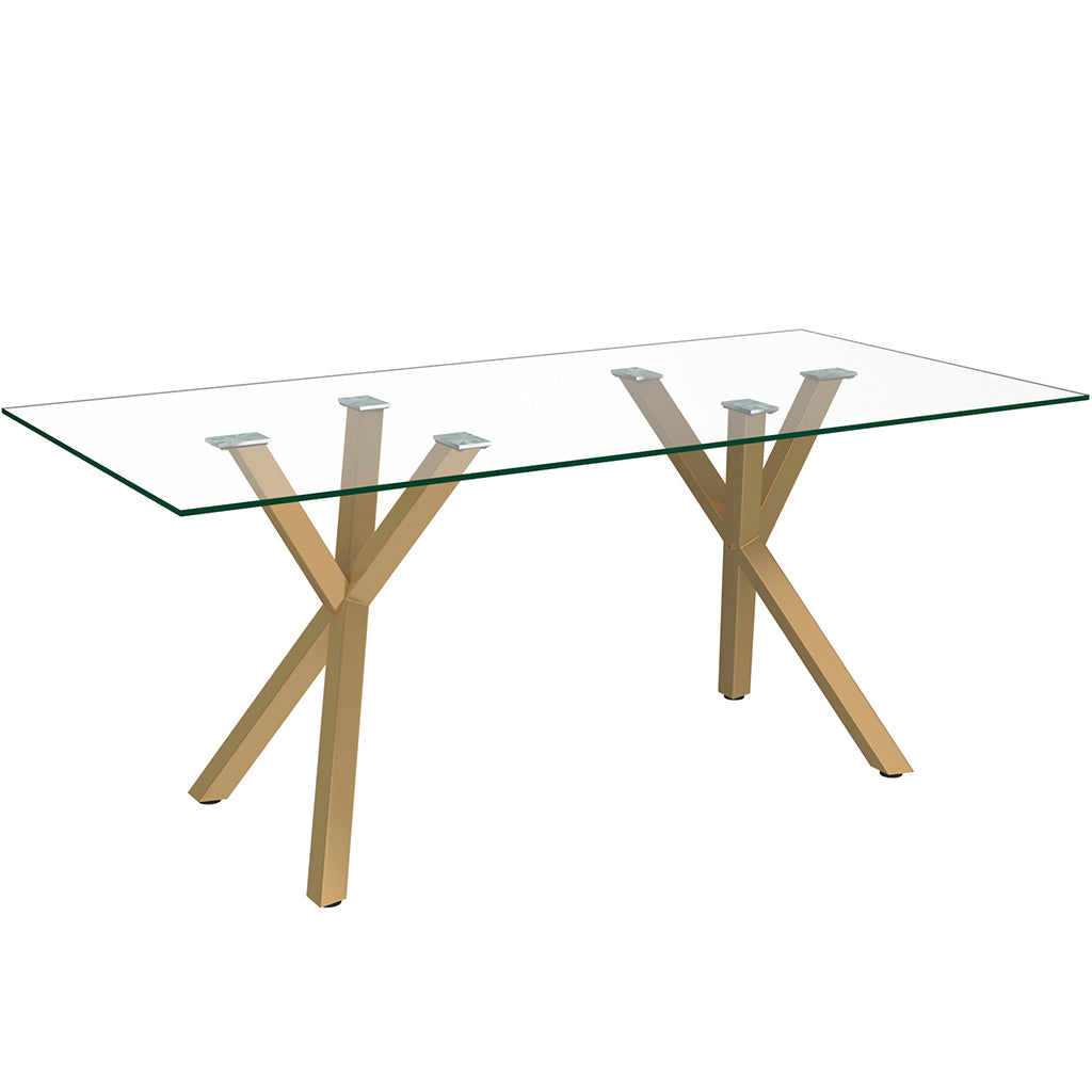 Stark | Glass Dining Table With Gold Base, Modern, 6 Seater, 201-535GL