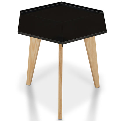 19.1" Hadid | Octagonal Black End Table, Metal Top, Wooden Legs, FGI-17904C1-ET