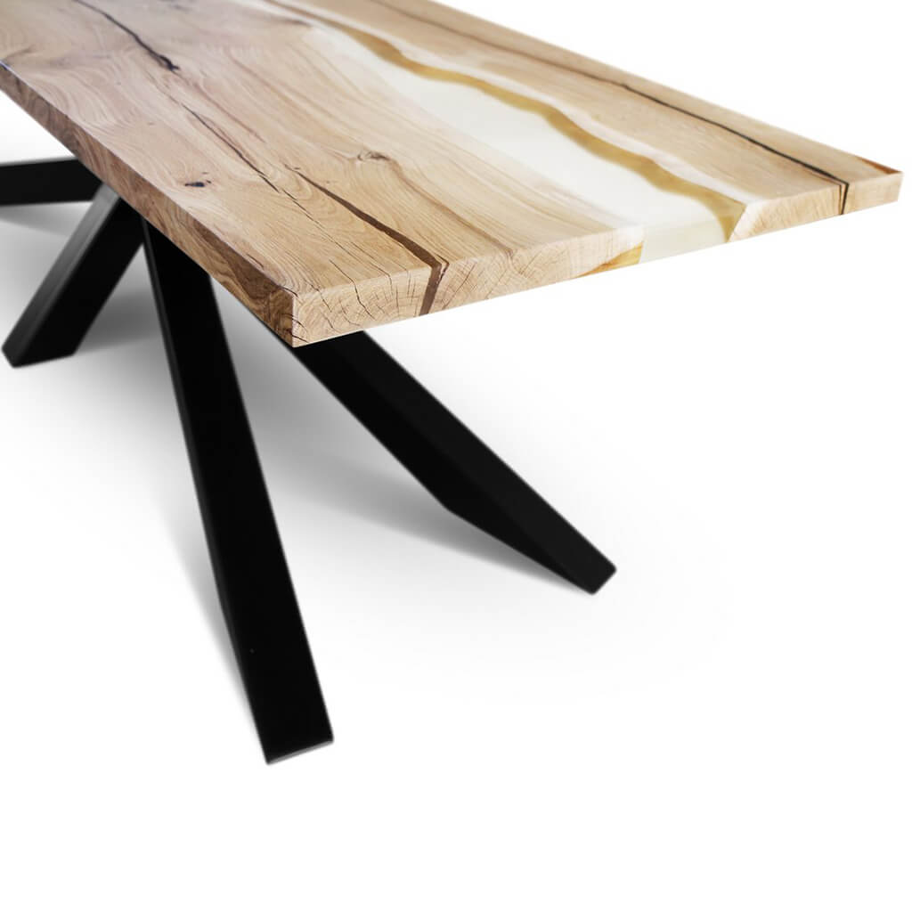 Edder-2X | Live Edge With Resin Dining Table, Rectangular, Oak, For 12, SCANDI037