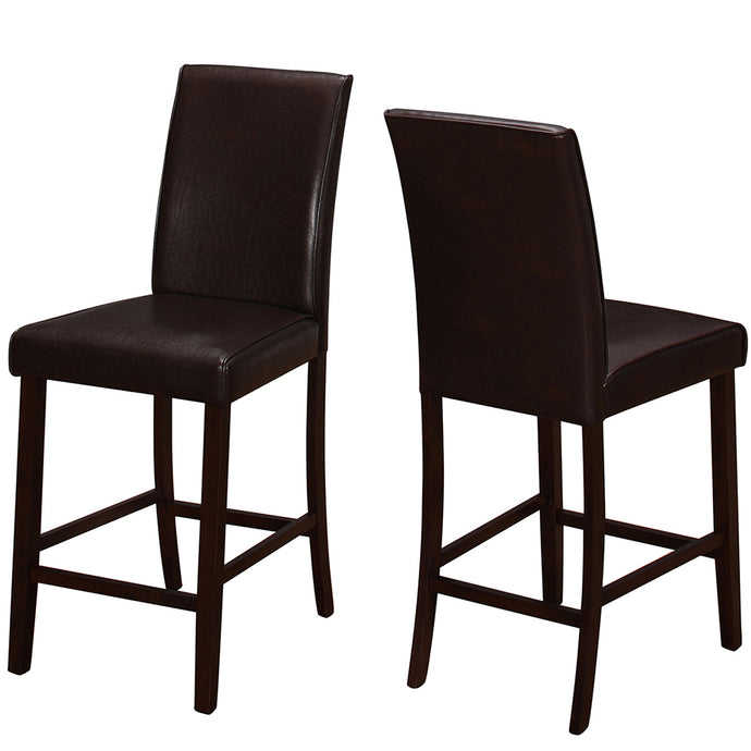 Set of 2 Dining Chairs, Brown Faux Leather, Wood & MDF Frame