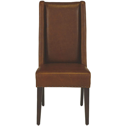 Brown Leather Dining Chair, Wooden Frame