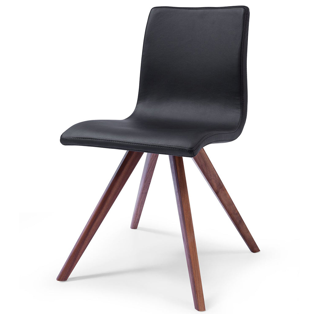 Whiteline Modern Living Olga dining chair with faux leather upholstery and solid walnut legs.