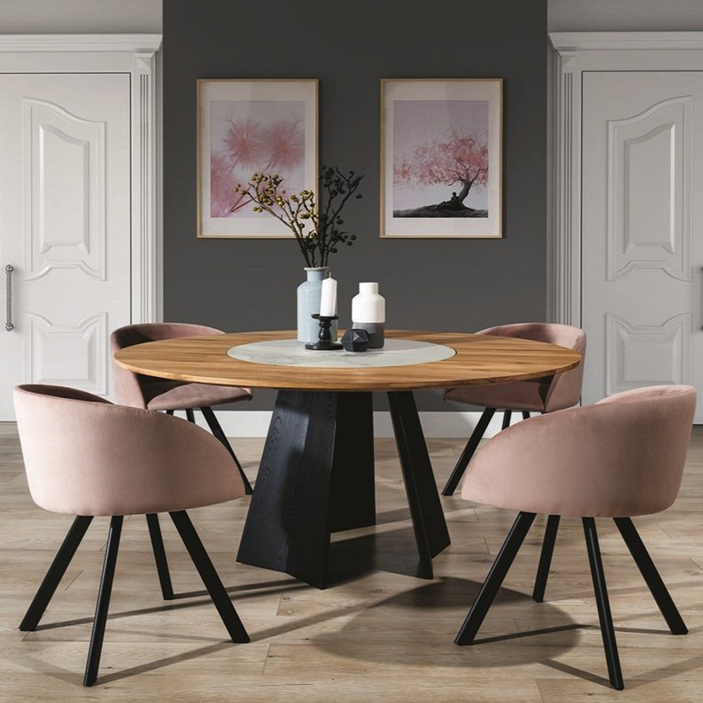 Oriana | Solid Round Dining Table, Oak Wood, Sintered Quartz, DT0046