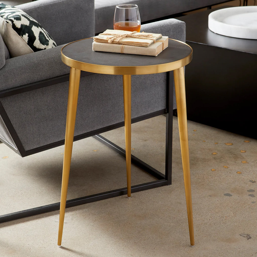 Bremen | Modern Golden Color Round End Table, Concrete Top, 10500