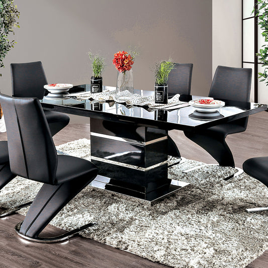 78" Amia | Contemporary Modern Extendable Dining Table, Glass Top, 8 Seater, IDF-3650BK-T