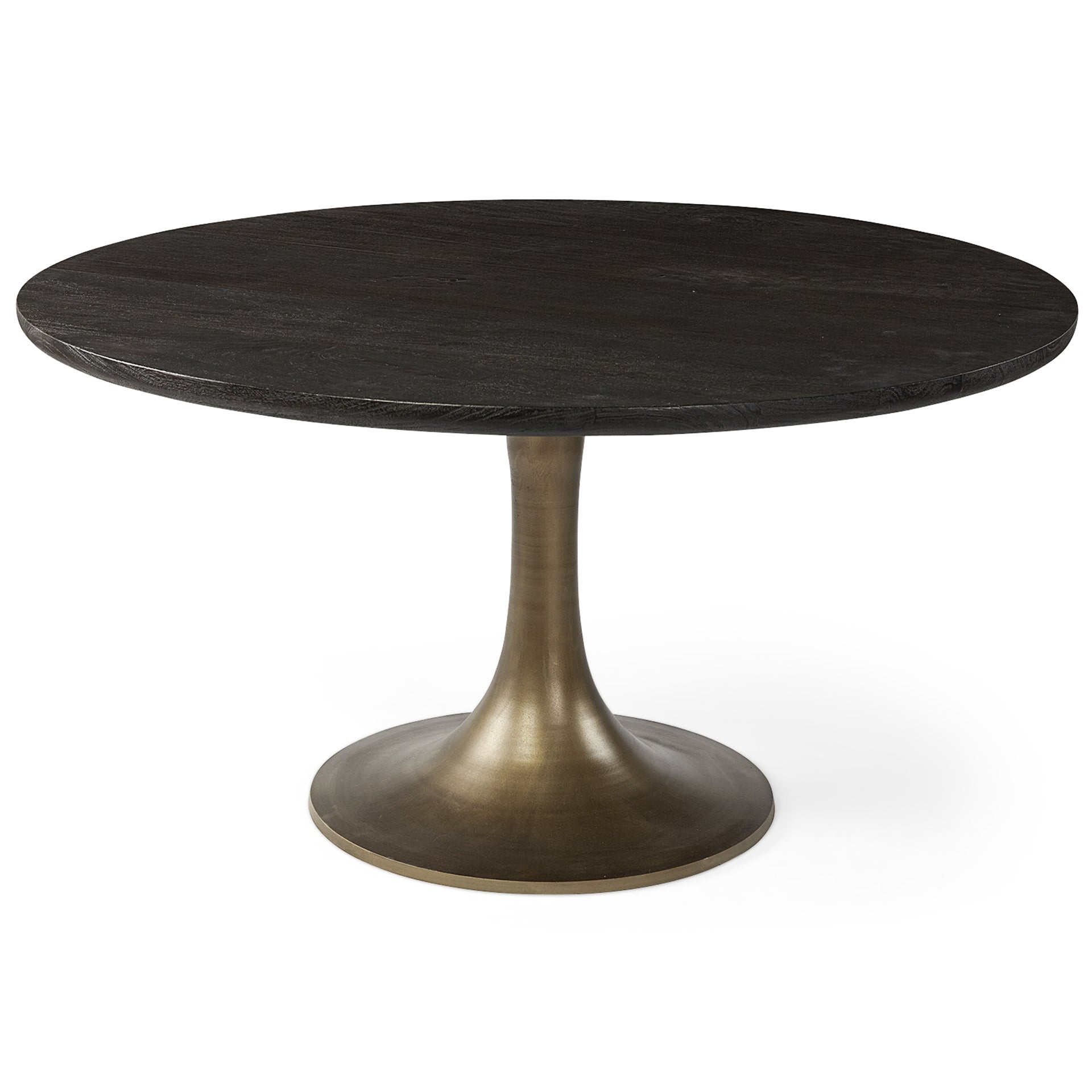 54 Round Gold Pedestal Dining Table, Solid Mango Wood Iron Base, Black & Gold Color, 380486