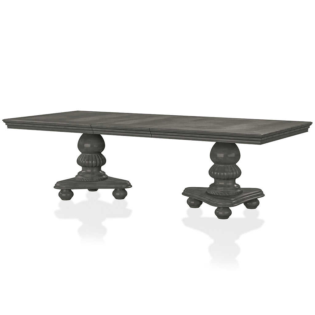 103" Noela | Double Pedestal Extension Table, Gray Finish, 8 Seater, IDF-3350GY-T