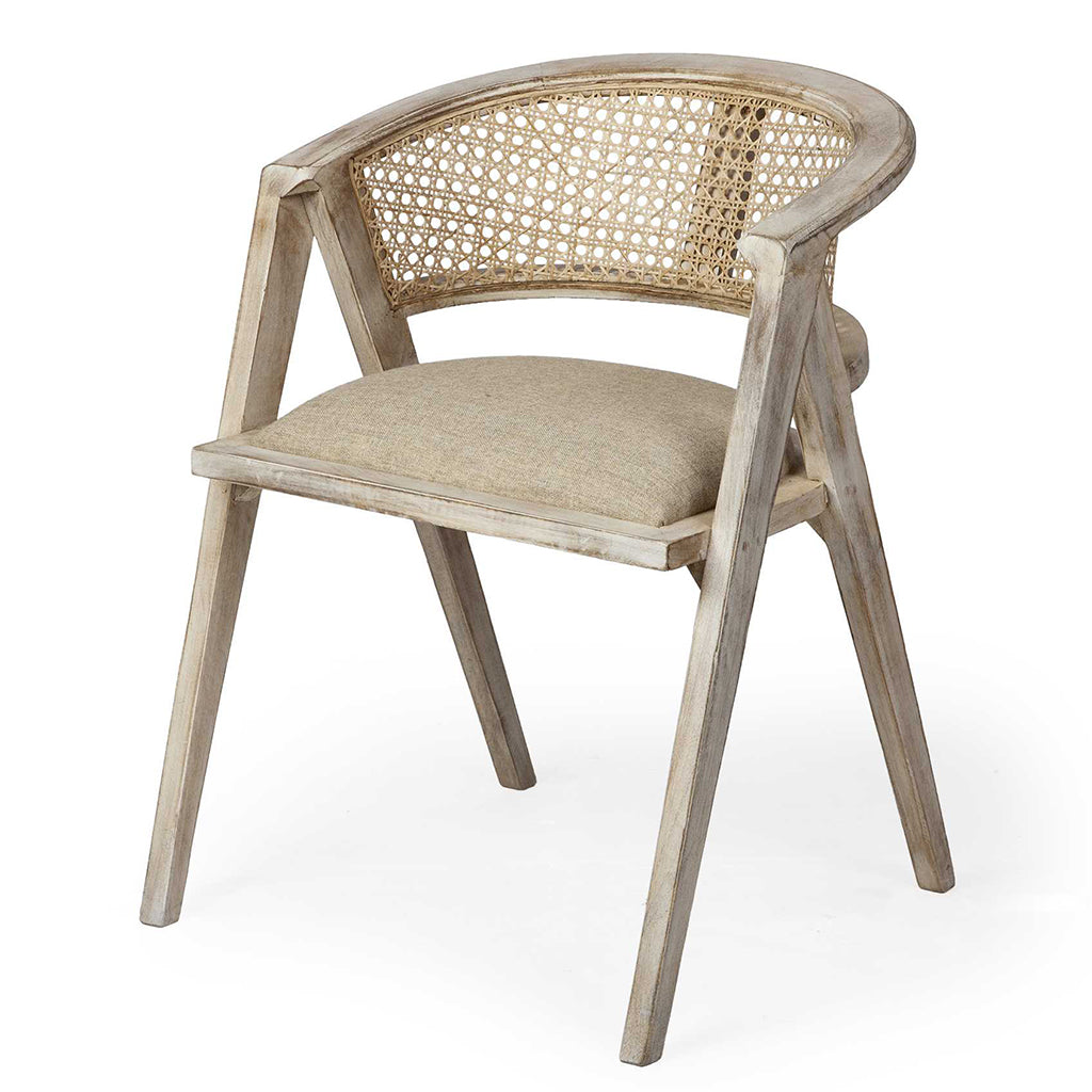 Blonde Linen Seat Dining Chair, Mango Wood Frame