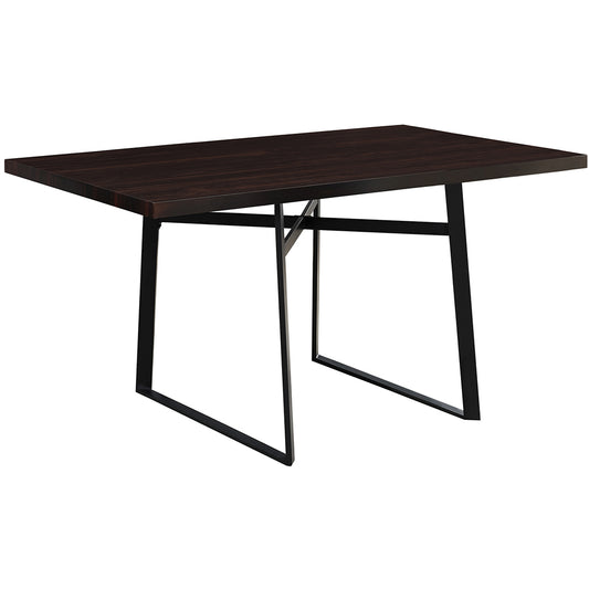 60" Wood And Metal Dining Table, Rectangular, Dark Brown 4 Seater, 4512839712703 Brand: Homeroots, Size: 60inW x  36inD x  30inH, Weight: 51lb, Shape: Rectangular, Material: Top: MDF, Legs: Metal, Seating Capacity: Seats 2-4 people, Color: Top: Dark Wood Color (Dark Brown), Base: Black