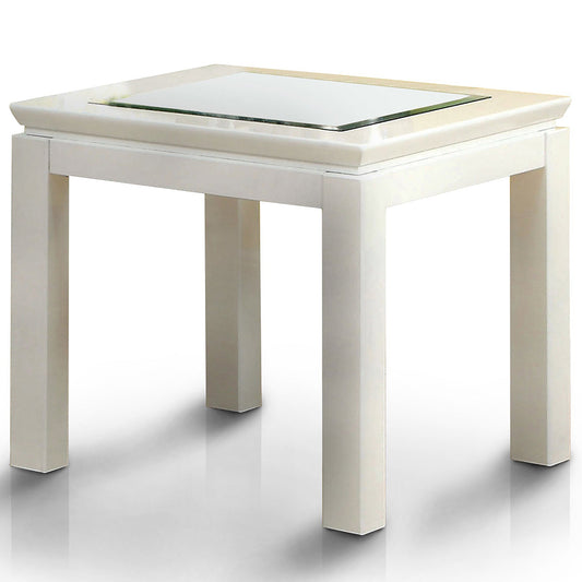 21.75" Clariton | White Small End Table, Glass Top, Wooden Frame, IDF-4238WH-E