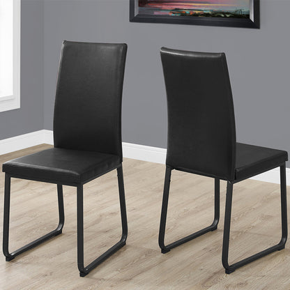 Set of 2 Dining Chairs, Black Faux Leather, Metal Frame