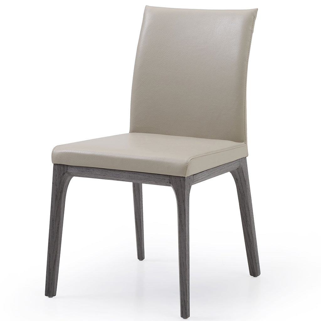 Stella Dining Chair, Set of 2, Taupe & Gray Oak, Faux Leather, Solid Wood Gray Oak Base, DC1454-GRY/TAU, Brand: Whiteline Modern Living, Size: 20inW x 23inD x 35inH Seat Height:  19in/ 48.25cm, Weight: 17lb, Material: Faux leather & solid oak wood Color: Taupe, gray base, Assembly Required: No, Weather Resistant: No