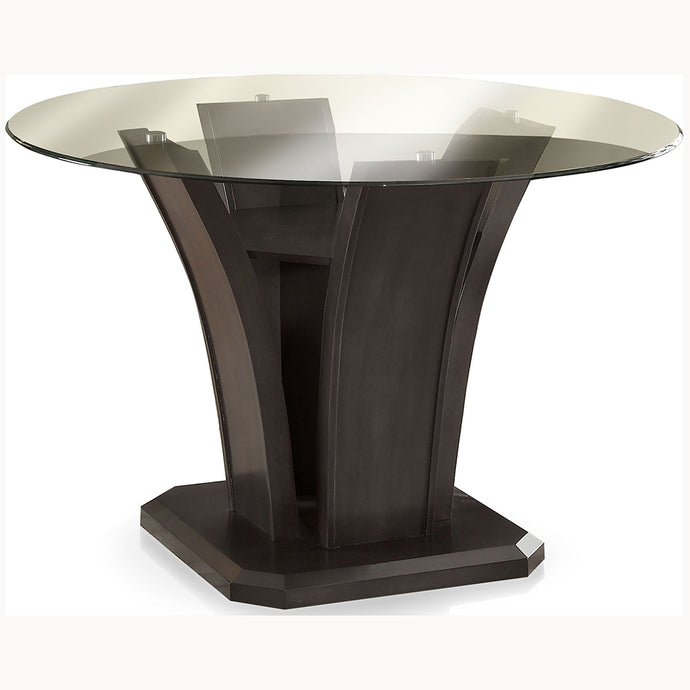 Sorell | 54 inch Round Dining Table, Glass Top, Wooden Base, IDF-3710GY-RT