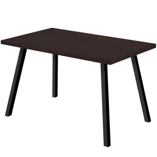 60" Inch Rectangular Dining Table, MDF, Walnut Veneer, Metal Legs, 4512839526072 Brand: Homeroots Size: 60inW x  36inD x  31inH, Weight: 57lb, Shape: Rectangular, Material: Top: MDF, Walnut Veneer, Legs: Metal, Seating Capacity: Seats 4-6 people, Color: Top:  Dark Wood Color (Dark Brown), Base: Black