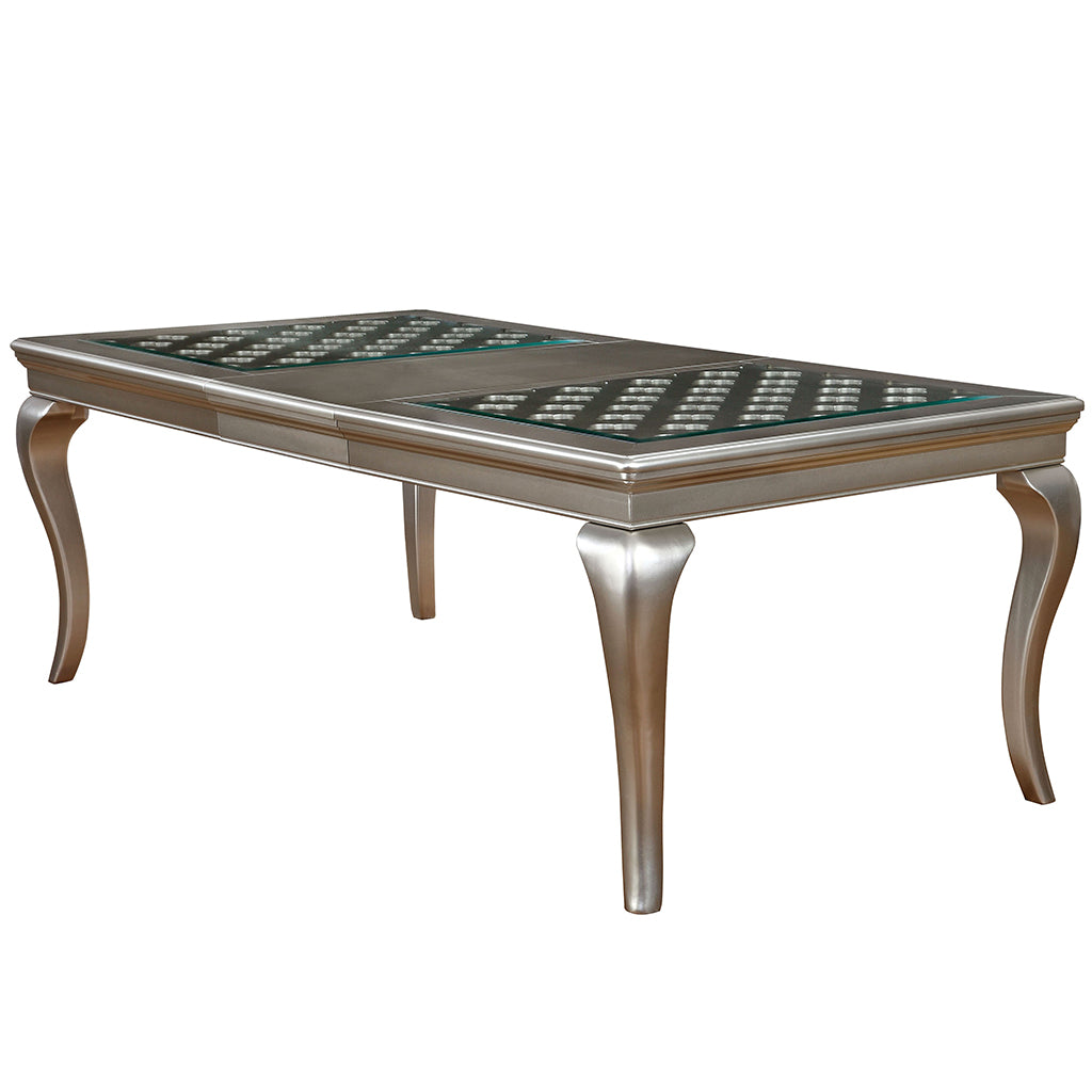 84" Polara | Rectangular Cabriole Leg Table, Glass Top, Champagne, IDF-3219T-66