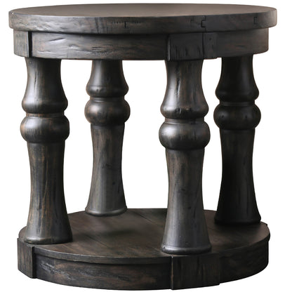 25" Cintra | Round Wooden End Table, Open Shelf, IDF-4424GY-E