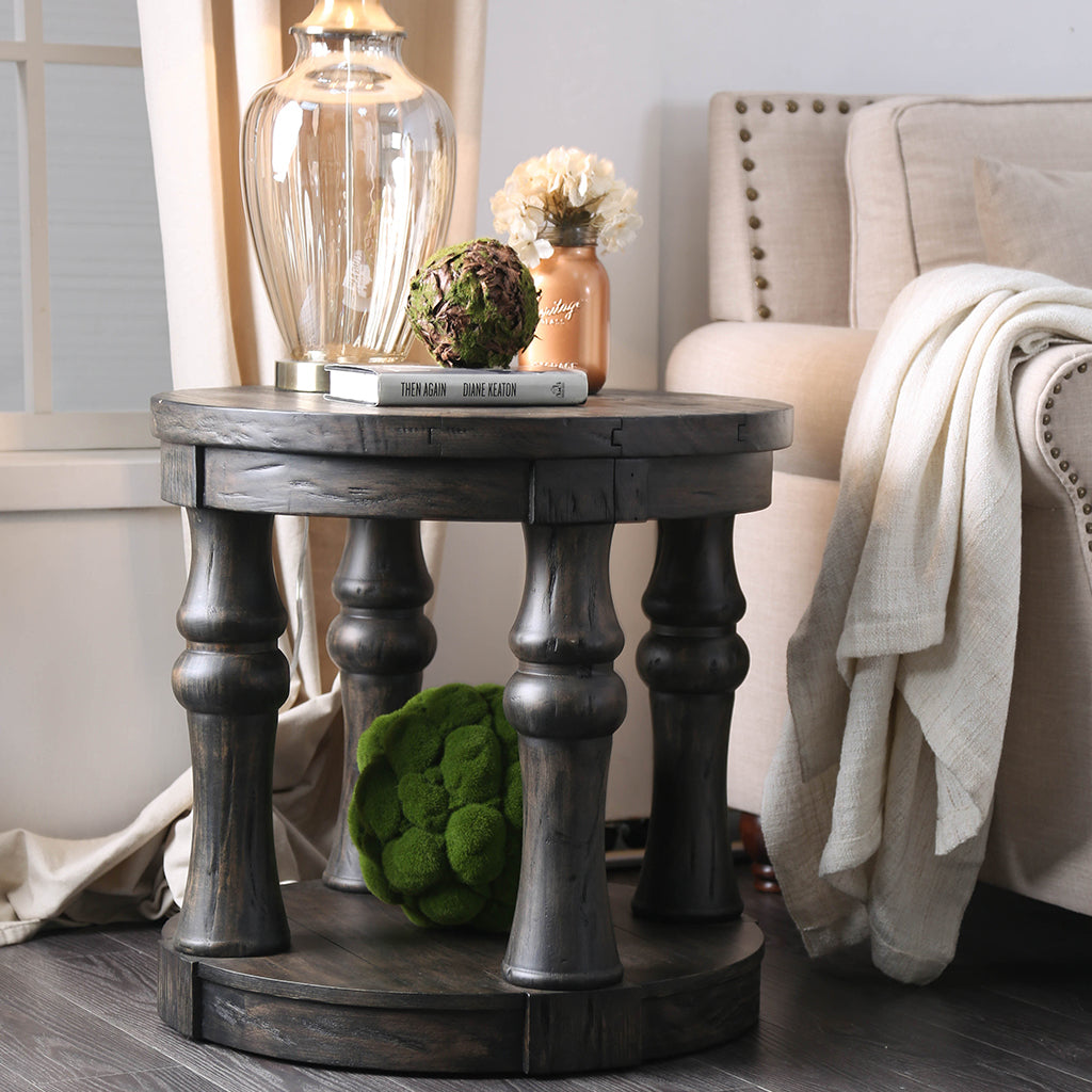 25" Cintra | Round Wooden End Table, Open Shelf, IDF-4424GY-E