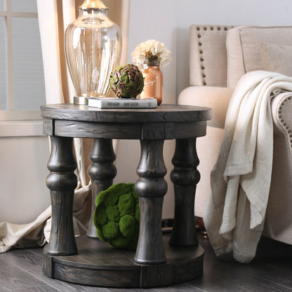 25" Cintra | Round Wooden End Table, Open Shelf, IDF-4424GY-E