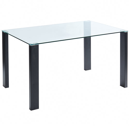 Vespa | Modern Glass Top Dining Table, Stainless Steel Wrapped Wooden Legs, 4 Seater, 201-577BK