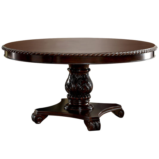 60" Bell | Wood Carved Dining Table, Brown Cherry Finish, 8 Seater, IDF-3319RT