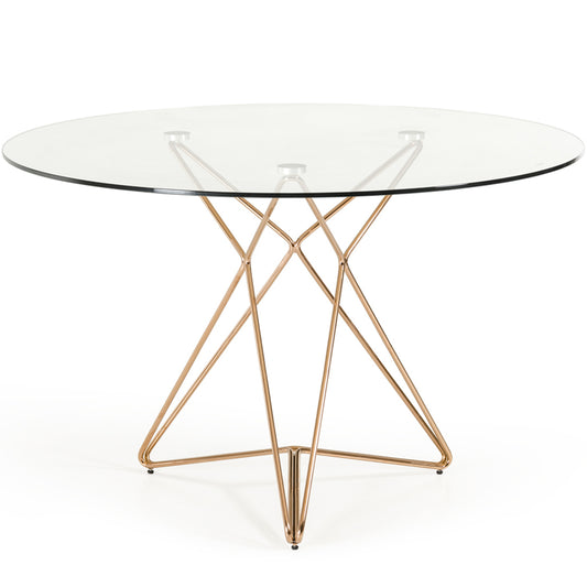 47 inch Round Contemporary Glass Dining Table, Golden Color, 4 Seater, 283104 Brand: Homeroots, Size: 47inW x 47inD x 30inH, Weight:  87lb, Shape: Round, Material: Top: Glass Top, Base: Stainless Steel, Seating Capacity: Seats 2-4 people, Color: Golden Color