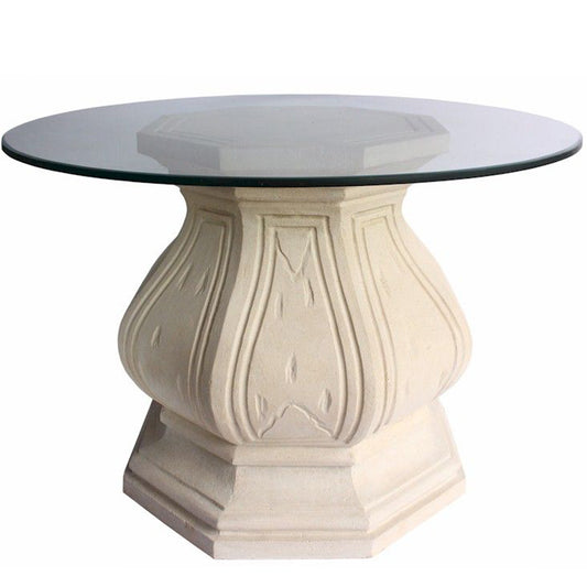 Louis XIV Entry Way Round Table Glass Top Stone Base, TB-O2828-42 Brand: Anderson Teak, Size: 42inW x 42inD x 29inH, 29inW x 29inD (Base), Weight: 130lb, Shape: Round 