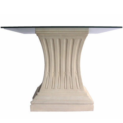 Legacy Square Stone Entry Table, Limestone Base, Glass Top, TB-G1922-36 Brand: Anderson Teak, Size: 36inW x 36inD x 29inH, 18.5inW x 18.5inD (Base), Weight: 130lb, Shape: Square, Material: Base: Limestone, Top: 3/8" thick glass