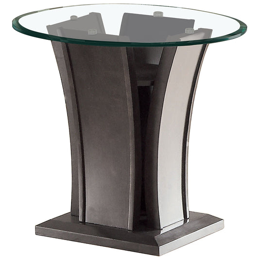 26" Jillyn | End Table Glass Round, Solid Wood Base, IDF-4104GY-E