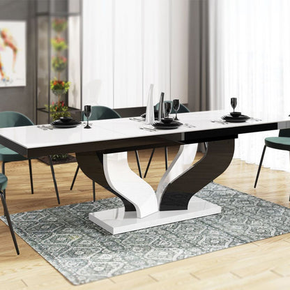 Viva | 100 inch Double Extendable Dining Table, Rectangular, HU0039 Brand: Maxima House Size: 63inW x  35inD x  30inH, Extended: 82- 101inW x  35inD x  30inH, Weight: 258lb Shape: Rectangular, Seating Capacity: Seats 8-10 people, Color: Black & White