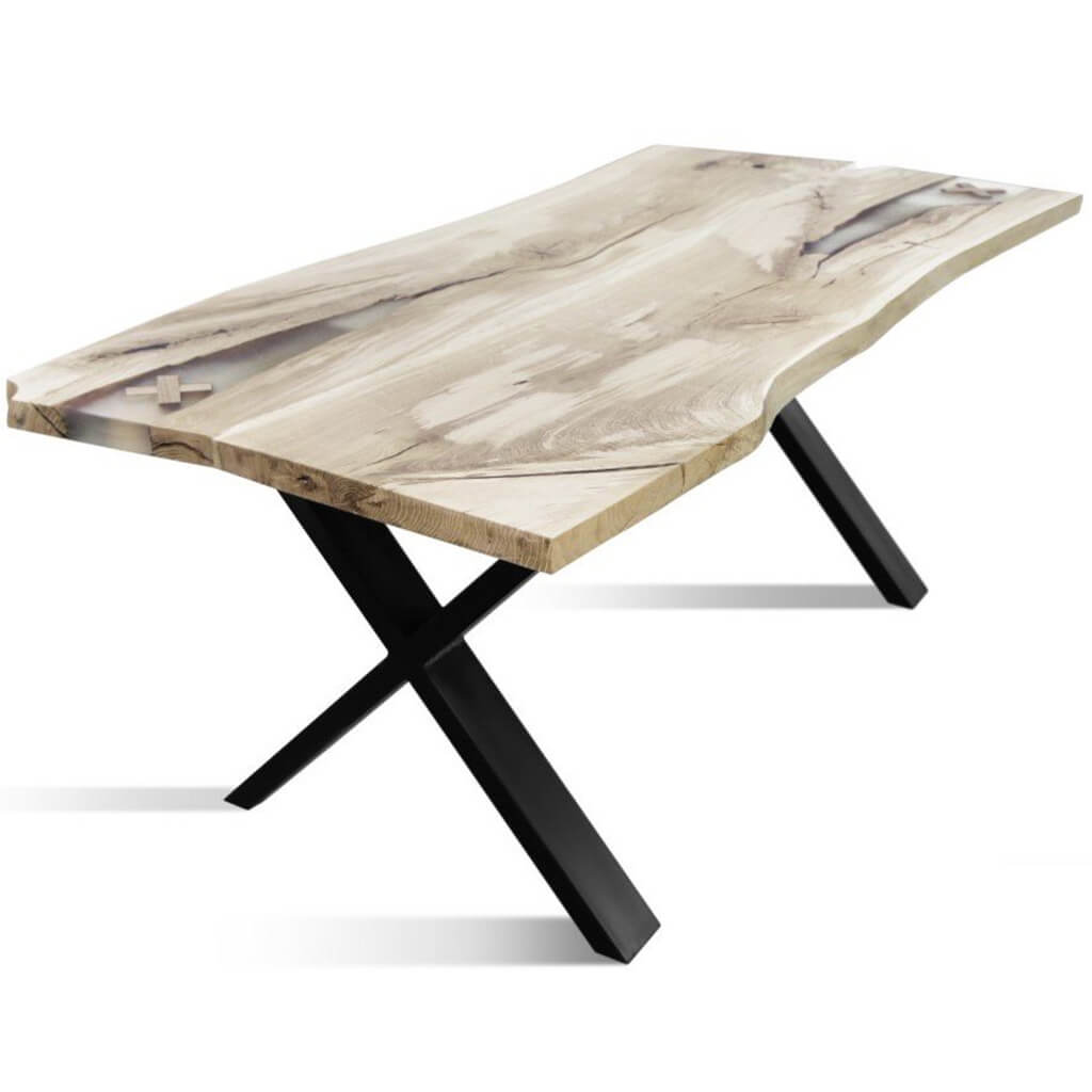 Urban 100 | Rustic Live Edge Table, Solid Oak Top With Polymer Resin, SCANDI084