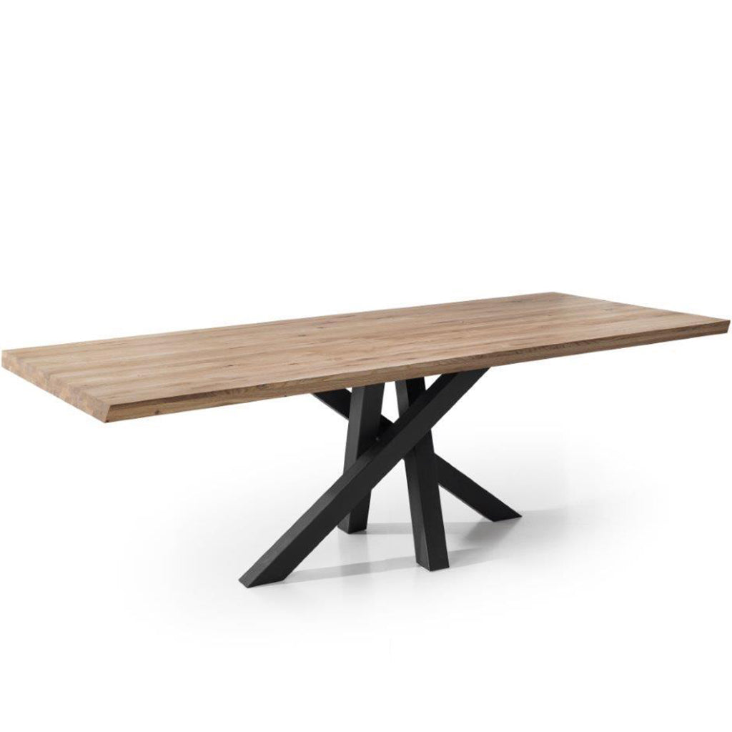 Senso | Large Solid Oak Dining Table, Rectangular, Steel Base, DT0040  Brand: Maxima House Size: 86.5inW x  39inD x  29.5inH, Weight: 225lb, Shape: Rectangular Material: Top: Solid Oak Wood, Base: Stainless Steel  Seating Capacity: Seats 6-8 people, Color: Top: Natural Wood, Base: Black