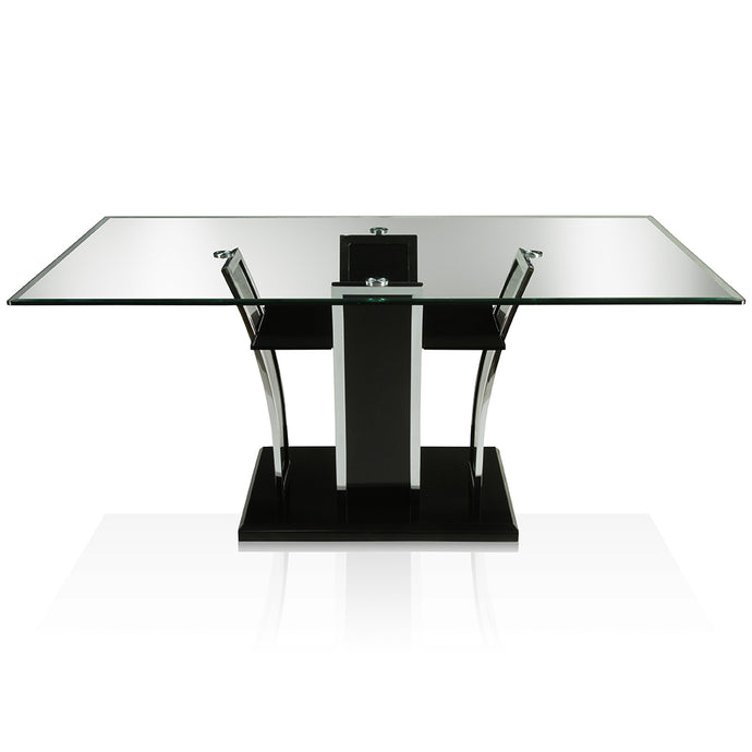 Vaqua | 72 inch Glass Dining Table, Steel & Wood Base, 6 Seater, IDF-8372BK-T