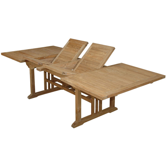 Sahara Teak Extendable Table, Extendable Dining Table Seats 12, Rectangular, TBX-106RD Brand: Anderson Teak; Size: 106inW x 43inD x 29inH Weight: 170lb; Shape: Rectangular; Material: Teak Wood Seating Capacity: Seats 10-12 people; Color: Neutral teak color; light wood