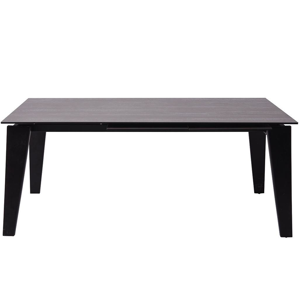 Theo | 10 Seater Dining Table, Adjustable Dining Table, Rectangular, Glass & Ceramic Top, Birch Wood Legs, DT1718-BLK Size: 71inW x 39inD x 30inH; Extended: 110inW x 39inD x 30inH Weight: 152lb; Shape: Rectangular Material: Top: Glass & Ceramic; Legs: Birch Wood Seating Capacity: Seats 8-10 people; Color: Black Color