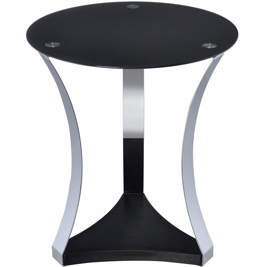 Black and Chrome Round End Table | 18" Glass Top, Stainless Steel Frame, 286276