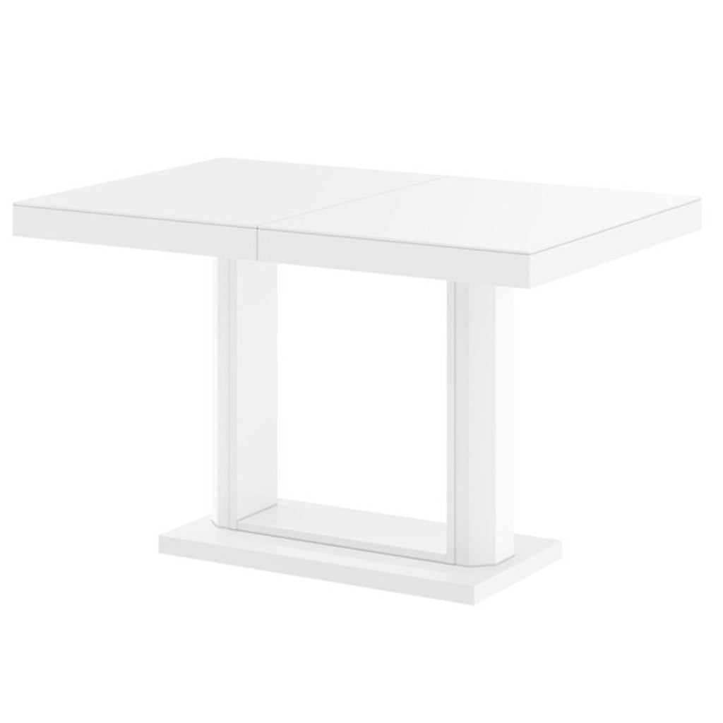 Quatro | 6 Seater White Modern Drop Leaf Dining Table, Extension Table, Rectangular, MDF, HU0047, Brand: Maxima House Size: 47inW x  31.5inD x  29.5inH, Extended: 61inW x  31.5inD x  29.5inH, Weight: 130lb, Shape: Rectangular, Seating Capacity: Seats 4-6 people, Color: White