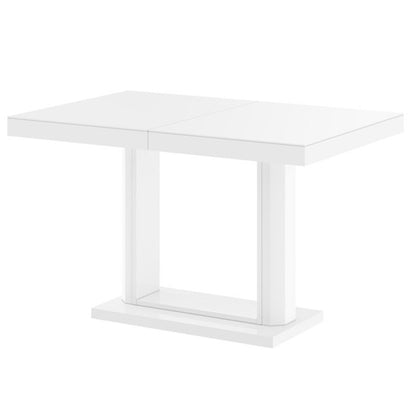 Quatro | 6 Seater White Modern Drop Leaf Dining Table, Extension Table, Rectangular, MDF, HU0047, Brand: Maxima House Size: 47inW x  31.5inD x  29.5inH, Extended: 61inW x  31.5inD x  29.5inH, Weight: 130lb, Shape: Rectangular, Seating Capacity: Seats 4-6 people, Color: White