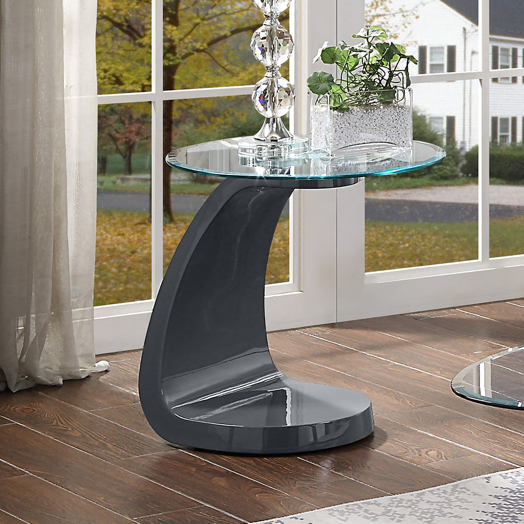 22" Pelletoni | Round Glass End Table, Gray, IDF-4042GY-E