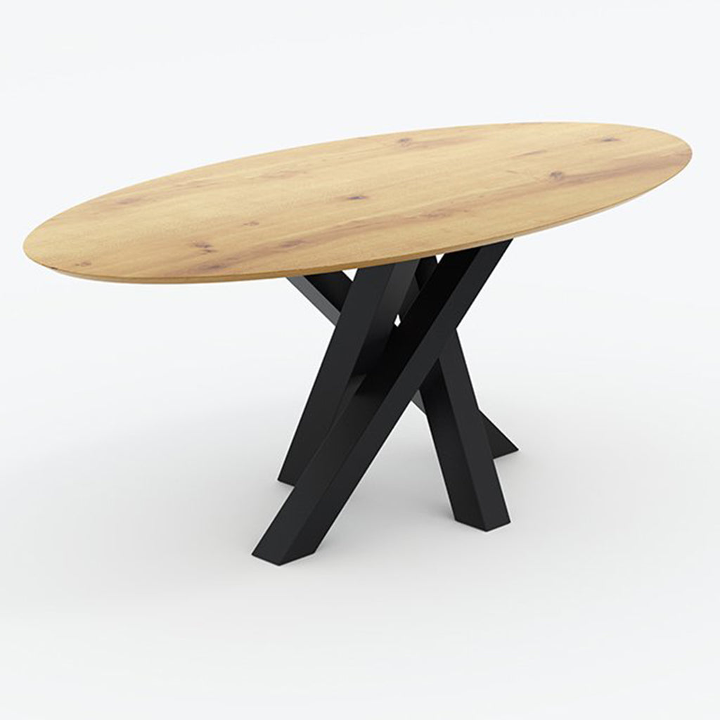 Alisa | Modern Oval Dining Table For 6, Wooden Top, Steel Legs, DT0042 Brand: Maxima House Size:  78.7inW x  39.3inD x  29.5inH, Weight: 163lb Shape: Oval, Material: Top: MDF & Oak Veneer, Base: Varnish coated steel  Seating Capacity: Seats 4-6 people, Color: Top: Natural Light Wood, Legs: Black