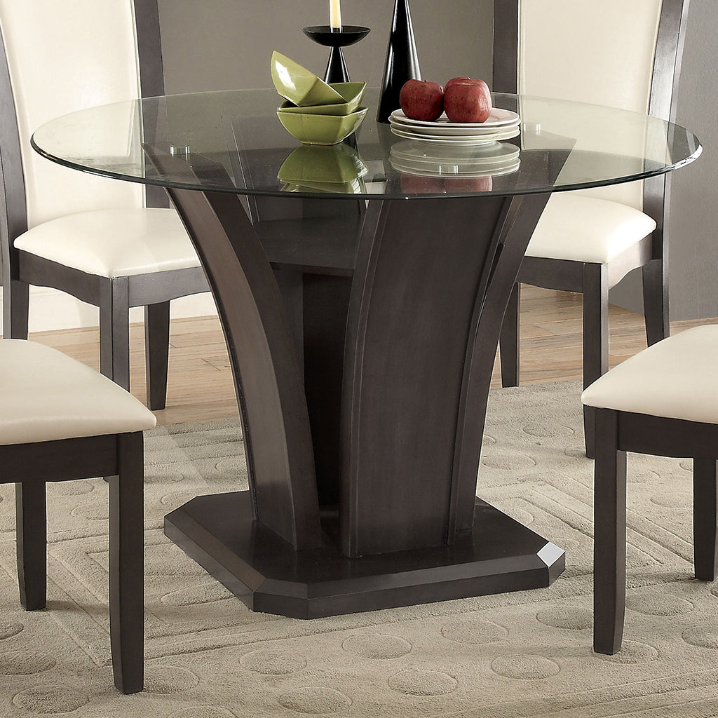 Sorell | 54 inch Round Dining Table, Glass Top, Wooden Base, IDF-3710GY-RT