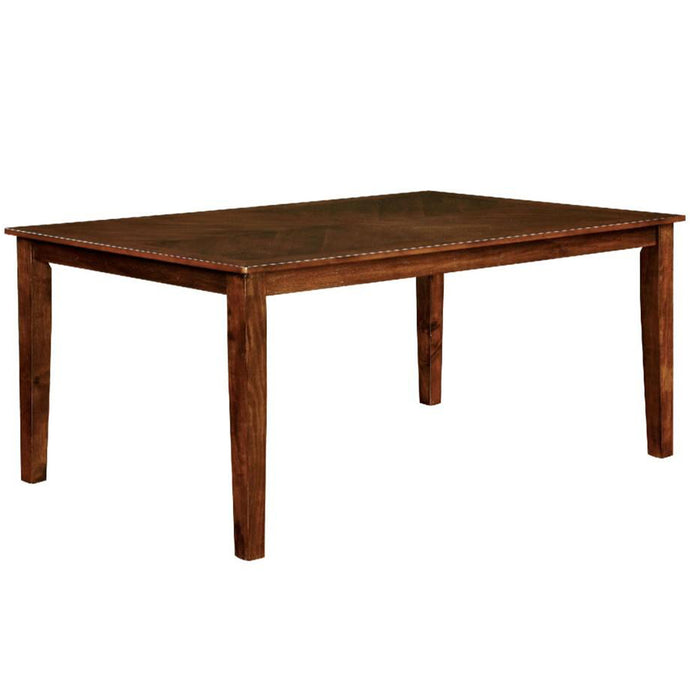 Benzara Hillsview Transitional Brown Cherry Dining Table, Rectangular, Solid Wood, BM123400 Size: 60inW x 36inD x 30inH; Weight: 70.6lb Shape: Rectangular; Material: Padded Leatherette Solid Wood Seating Capacity: Seats 4-6 people; Color: Brown Cherry